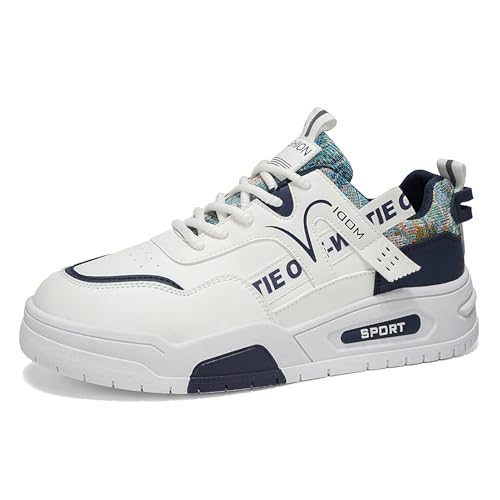Mens Chunky Sneakers Leather Lace-Up Platform Retro Sneakers Men Classic Casual Footwear Tennis Running Chunky Lace - up Round Toe Stylish Walking Shoes (Blue, Adult, Men, 9, Numeric, US Footwear Size System, Medium)