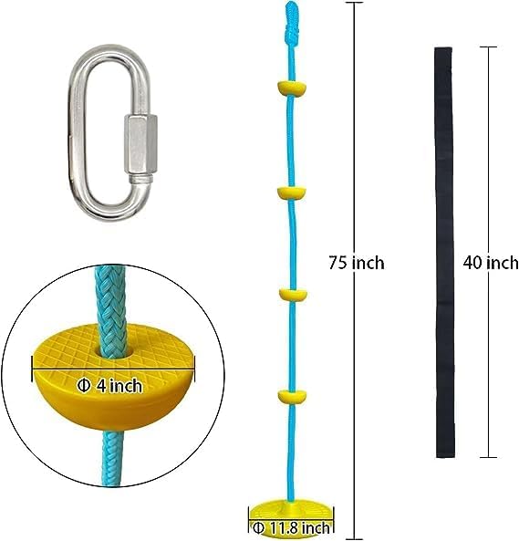 Miniatura 4 de JOINTECH Columpio de asiento de disco con cuerda para árbol, cuerda de escalada con plataformas y juego de asiento de columpio de disco, accesorios