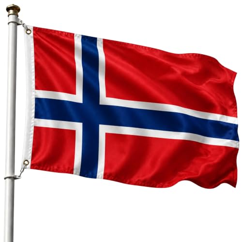 Bandera Noruega 90x150cm, Bandera Cruz Escandinava con 2 Ojales de Latón, Portuguese flag, Bandera Copa del Mundo, Bandera de País para exterior, Material Poliéster, Resistente al viento y lluvia