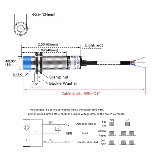 Heschen M18 Kapazitiver Näherungssensor Schalter Nicht Schildtyp LJC18A3-B-Z/BX Detektor 1-10mm 10-30VDC 200 mA NPN Normalerweise Offen (NO) 3 Drähte