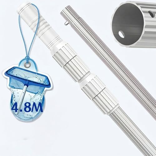 ROMIVO Asta Telescopica per Piscina Alluminio 1,4-4,88 m – Manico in Alluminio a 3 Sezioni, Estensibile per Skimmer, Spazzola e Pulizia del Fondo, Robusta e Leggera per Piscine e Stagni