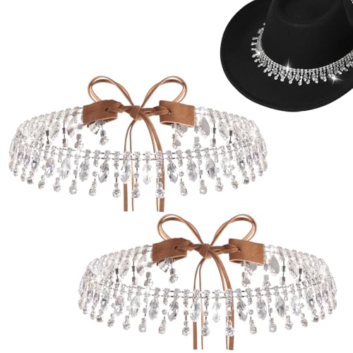 Haakong Rhinestone Cowboy Hat for Women Adjustable Bling Western Style Cowgirl Hat Belt for Cowgirl Party (Silver)