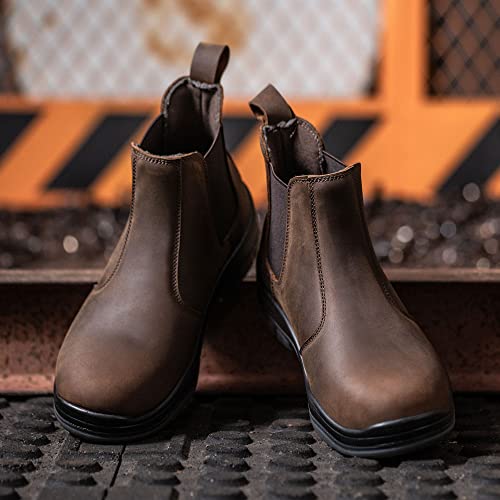 Sl-Saint Composite/Steel Toe Chelsea Work Boots For Men Fashion Classic Ankle Industrial Construction Insulated Safety Shoes 6 Inch Full Grain Leather Brown 6 Month Warranty #TOP3