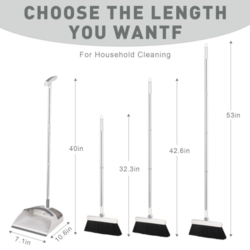 Hibaby Besen- und Kehrschaufel-Set für Zuhause, 137.2 cm Langer Griff, leicht, 180° drehbar, Besen-Kombination, stehende Kehrschaufel mit Kammzähnen, Lobby, Bodenreinigung – Bild 4