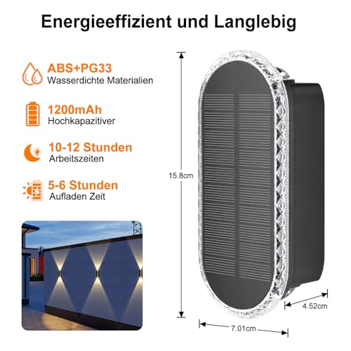 ELLASAY Solarlampen für Außen,Solar Wandleuchte Up and Down Leuchten Aussen IP65 Wasserdicht,3 Farben Heller Solarleuchten für Garten Kabellos für Hof Garten Pools Haus Deck Porch Zaun 4 Pack