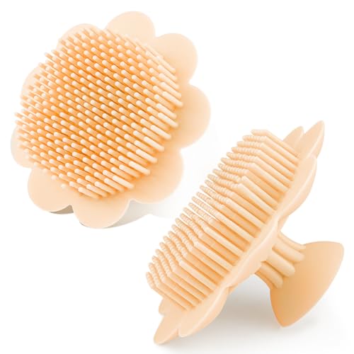 Image of LNQ LUNIQI Baby Bath Silicone Brush Shower Scalp Brush Exfoliate and Massage Shampoo Scalp Scrubbie for All Hair Kid Newborn Toddler（Yellow）