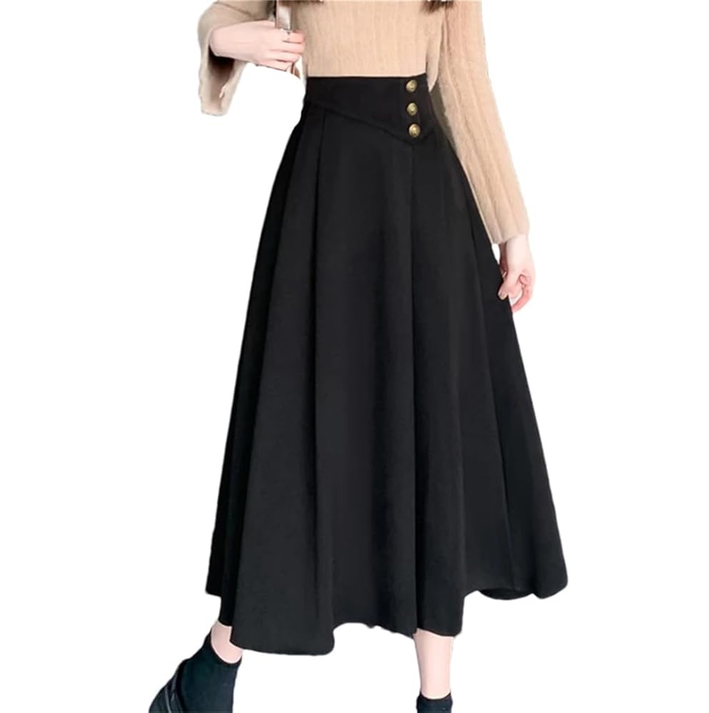 スカート ollun side button pleated skirt Amazon.com: Buttons High Waist A-Line Pleated Skirt Women