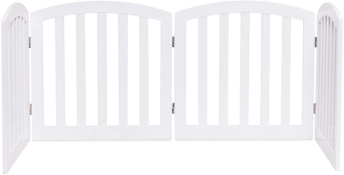 COSTWAY Barrera de Seguridad para Perros Mascotas Valla Protección de Madera Plegable para Habitación Puerta Escalera (Blanco)
