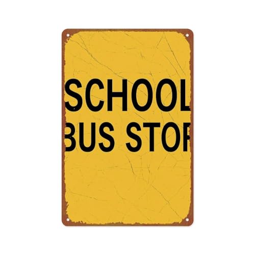Metal Sign SCHOOL BUS STOP driver street replica transportation yellow kids buses crossing guard city country aluminum 8" x 12" Posters Aluminum Metal Sign 8x12 Inch For Living Room Bedroom Bathroom Decoration
