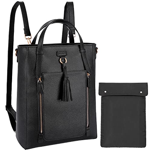 Bertasche Damen Rucksack PU Leder Damen Handtaschen Schultertasche 15,6 Zoll Laptophülle für Arbeit Schule Reisen, Schwarz Cover
