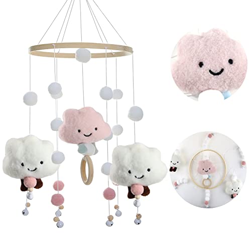 Baby Mobile Windspiel mit Filzbällen Babybett Mobile Windspiele Bettglocke Mobile Baby Holz Kinderzimmer Hängende Bettglocke Mobile für Mädchen und Jungen (Rosa)