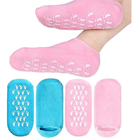 2 Pairs Moisturizing Socks, Gel Socks Soft Moisturizing Gel Socks, Gel Spa Socks for Repairing and Softening Dry Cracked Feet Skins (Blue & Pink) Cover