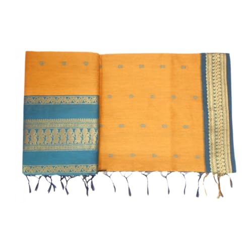 Image of Pure Kalyani Cotton Saree | Zari Border & Blouse Piece - Lata Gadwal Design | Traditional Saree