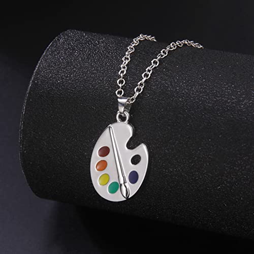 Trendy Enamel Artist Paint Palette And Brush With Thin Pendant Necklace Gifts Jewelry For Women & Girls #TOP4