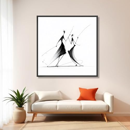 Toile abstraite silhouette de danse noire et blanche 80x80cm - 2