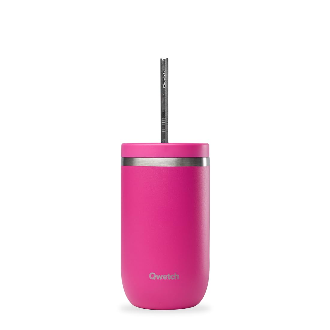 QWETCH - Trinkflasche Cold Cup 470 ml Magenta - 24h Eisgekühlt & 12h Kalt - Recycelter Edelstahl & BPA-frei - Thermobecher mit Strohhalm und Spritzschutzdeckel - Perfekt für Erfrischungsgetränke