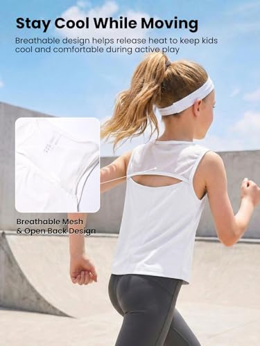 Image of WELAKEN Girls' Athletic Tank Top - Mesh Open Back Sleeveless Sports Shirt for Active Kids,Black,4T