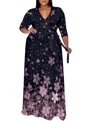 Image of PinkPatty Women's Plus Size Maxi Dress Print 3 /4 Sleeves V Neck Party Sundress Wedding Guest Dresses