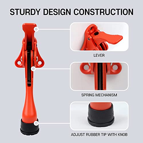 One Touch Kickdown Red Door Stopper, Door Holder, Heavy Duty Door Stops, Bottom Of Door, Height-Adjustable Rubber Tips By Hashi (Orange 4 Inch X 2Pack) #TOP2