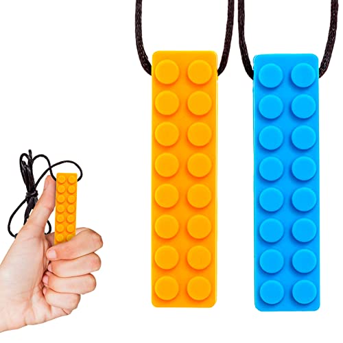 Image of Gafly Sensory Chewing Tool Necklace for Kid's Sensory Integration with Autism and ADHD | Textured Silicone for Teething, and Biting, 2 Pack with Extra Cord and Clasp in Assorted Colors (2 Pack)