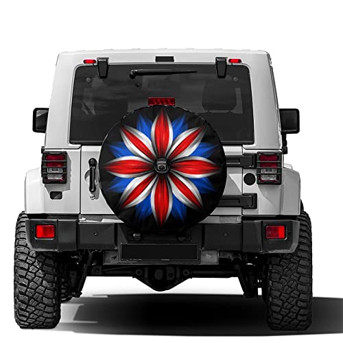 Image of Delerain Spare Tire Cover with Backup Camera Hole Flower with British Flag Wheel Covers Waterproof Dust-Proof UV Sun Universal Fit for RV Trailer RV SUV Truck (17 Inch for Diameter 31 inch-33 inch)