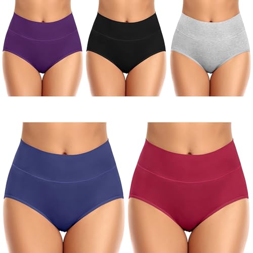Ceseboo Womens Tummy Control Underwear Cotton High Waisted Full Briefs Soft Breathable Ladies Panties Multi Pack