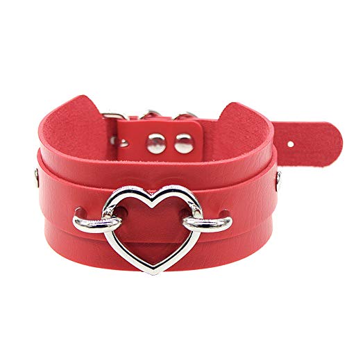 Daimay Collana Girocollo Cuore Girocollo in Pelle Goth PU con Il Cuore Collare Punk Rock Dimensione Regolabile - Rosso