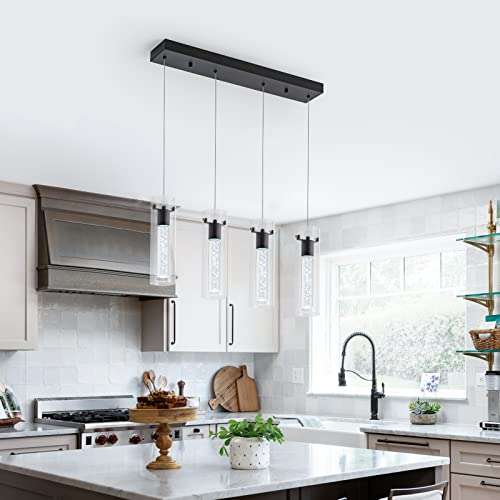 Image of Pendant Light fixtures,Integrated 4-Light Pendant Lights Black Finish