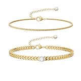 NECOCY Pulseras de tobillo para mujer, tobilleras impermeables, delicadas capas de cadena de eslabones cubanos, espiga, satélite, paquete de tobilleras de verano, playa, regalo para mujeres