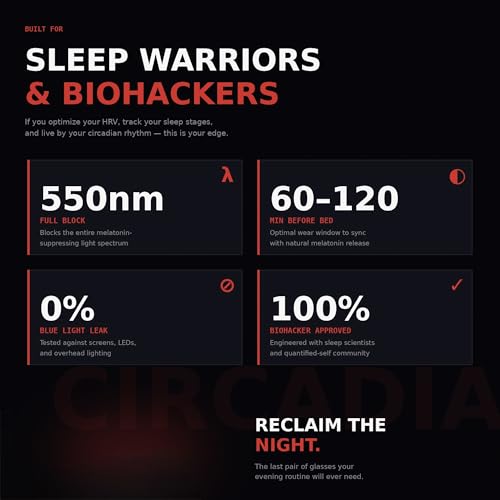 Image of Premium Red Tinted 100% Blue - Green Light Blocking Glasses 550nm Cutoff | Circadian Rhythm Sleep Glasses for Night | Melatonin Support & Deep Sleep | Biohacker Eyewear | Lab-Grade Optical Filter