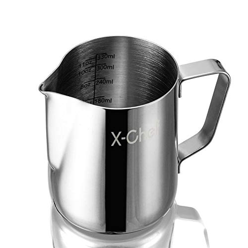 X-Chef Milk Frothing Pitcher, Milk Frother Cup Stainless Steel, Espresso Steaming Pitcher 12 Oz (350 Ml) #TOP4