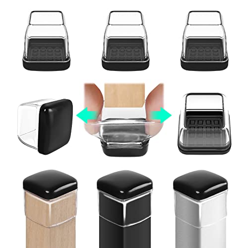 RCHYFEED 24 PCS Chair Leg Caps Sliders for Carpet, Chair Leg Floor Protectors Sliders for Carpet, Silicone Furniture Leg Caps Cups Gliders, Smoothly Slide No Scratches, 0.75-1 Clear Square