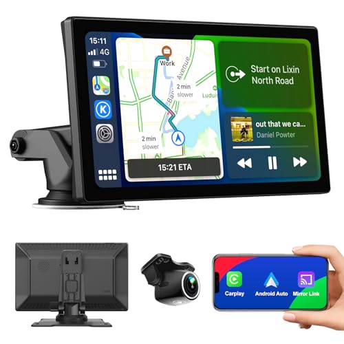 Portable Wireless Carplay Car Stereo - 9in Touch Screen Apple CarPlay & Android Auto Automatic Multimedia Player, Dash Mount Car Radio Mirror Link/Siri/Bluetooth/GPS Navigation Screen for All Vehicles