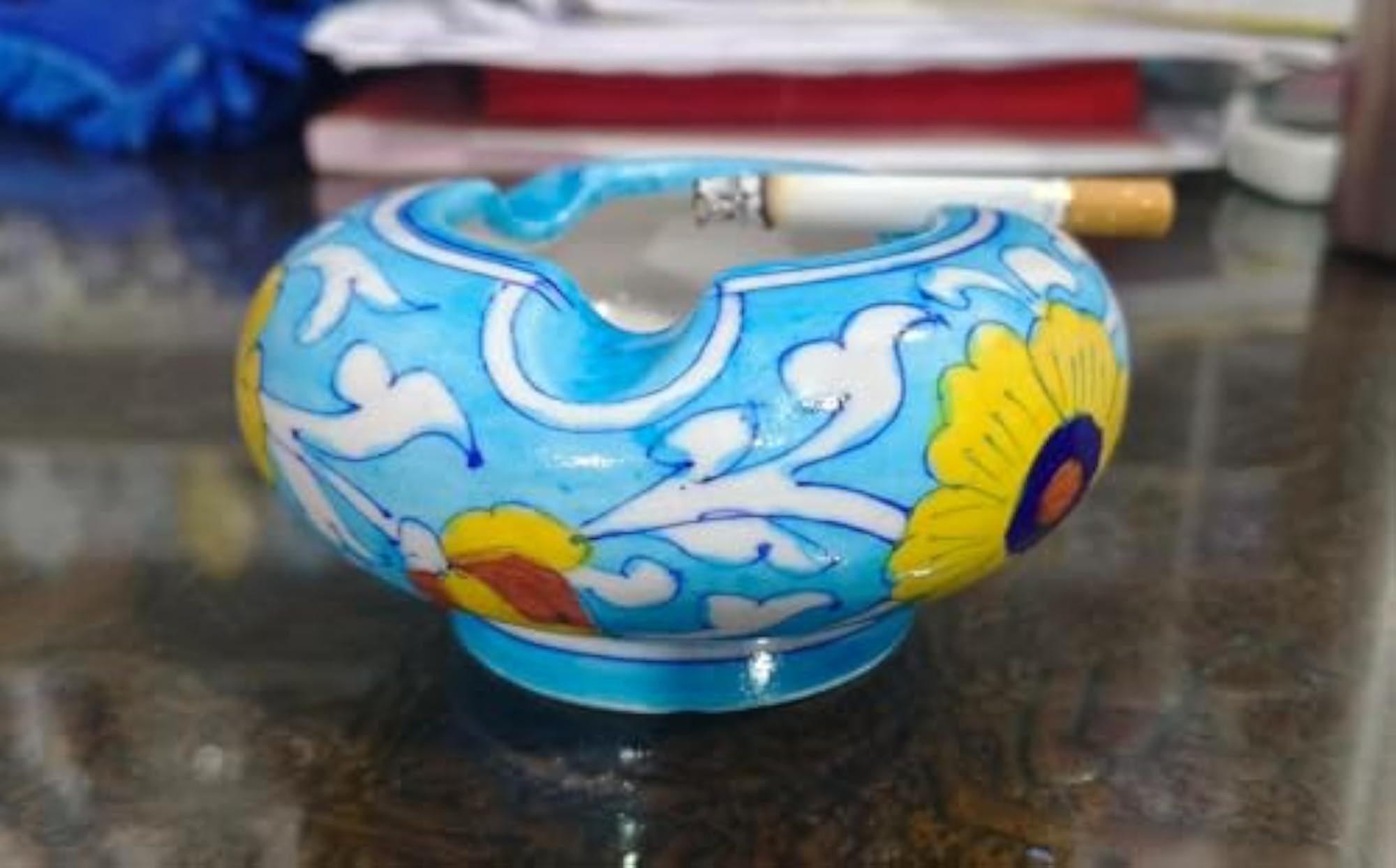 Handcrafted Ceramic Ashtray with Floral Design
