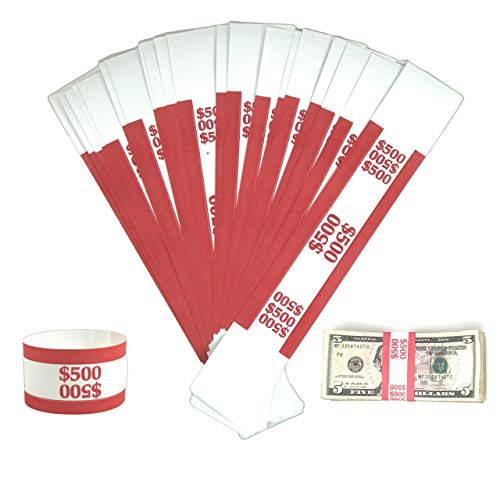Money Bands Currency Sleeves Straps – (Pack of 330 - $500) Self-Adhesive Money Wrappers for Bills Color Coded Wraps Meets ABA Standards, 7.5 x 1.25 inches – Counter Recyclable Kraft Pape