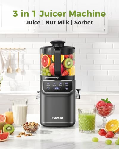 Image of TUUMIIST 3-in-1 Cold Press Juicer Machine, Smart Touch Masticating Juicers for Whole Fruit & Vegetable, 6.5 inch Wide Chute Slow Juicer for Nut Milk & Sorbet, High Yield, Easy Clean (Gun Grey)