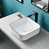 Tysun Vessel Sink Square, 15'' x 15'' Modern Bathroom Square Above Counter White Porcelain Ceramic V