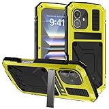 VEWSSDC Metall-Telefonabdeckung, Glasschutz für iPhone 11 12 13 14 15 16 Pro Max 16 15 14 Plus 16e, stoßfeste Hülle mit Aluminiumschraube, gelb, für iPhone 13
