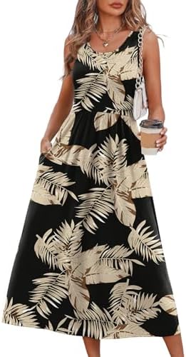 WIHOLL Summer Dresses for Women Flowy Casual Midi Dress Beach Vac...