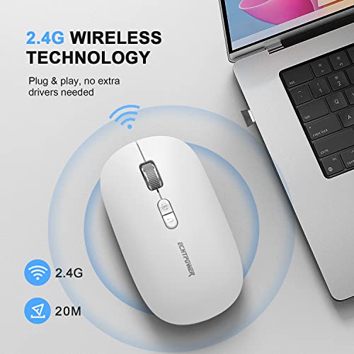 Echtpower Computer Mouse Wireless, 2.4G Portable Silent Optical Usb Mouse With Adjustable 1600 Dpi, Usb Mini Receiver, Ergonomic Quiet Click Computer Mouse For Laptop Pc Notebook Mac-White #TOP1