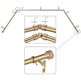 Mayrhyme Warm Gold Bay Window Curtain Rods with Aluminum End Cap Finials and Brackets,Adjustable 36-72 Inch Center Rod for windows (24-68’’), 20-36 Inch Side Rods for windows (16-32’’),1 Inch Diameter
