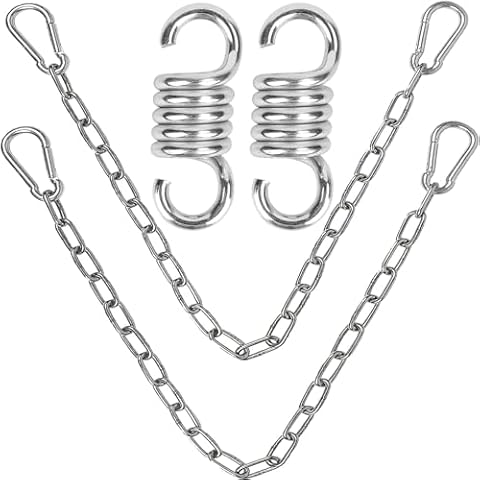 Hanging Swing Chair Chain Kit with Carabiners and Spring, Heavy Duty Hammock Chair Chain Extension Hooks, 26In Stainless Steel Chains for Porch Swing Punching Bag Sandbag Indoor Outdoor (2, 26 inches) Cover