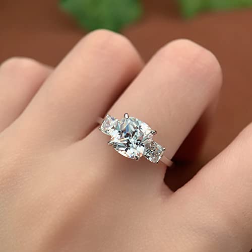Cgsring 3 Carat Cushion Cut Moissanite Rings, 3 Stone Cushion Cut Moissanite Engagement Ring For Women (5.5) #TOP4