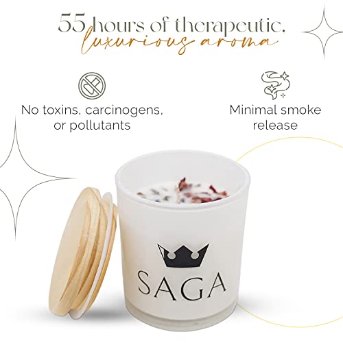 Saga Natural Soy Wax Candle Scented English Pear & Freesia Aromatherapy Jar Candle, 1 Wick Candle With White Glass- 8 Oz 55 Hour Clean Burning- Self Care Gift Box For Special Occasions #TOP2