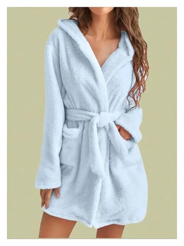 Bata con capucha mujer pijama forro polar cinturón ropa de casa otoño invierno 3