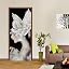 Autocollant Porte Trompe L'Œil 3D Fleurs Blanches 85x215 Cm - Poster Mural Porte Décoratif, Imperméable, Amovible, Effet Agrandissement Espace