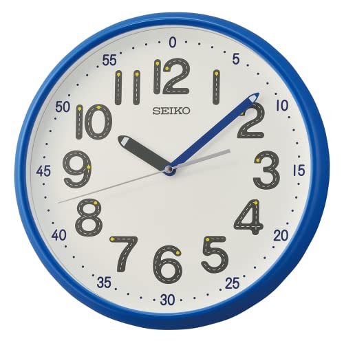 SEIKO QXA793LLH Time Tutor Non Ticking Clock, Blue, 12 Inch