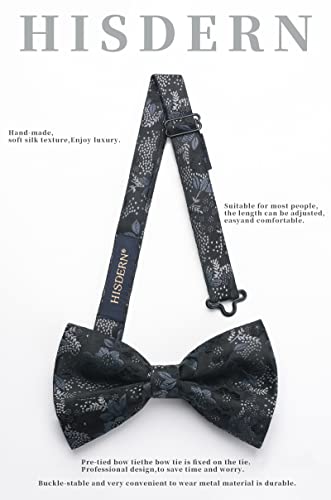 Image of HISDERN Bow Ties for Men Pre-Tied Bow Tie Floral Paisley Handkerchief Classic Formal Bowtie and Pocket Square Cufflinks Set