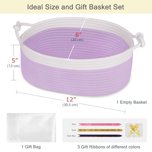 Image of Small Empty Gift Basket with Bag & Ribbons, White & Purple