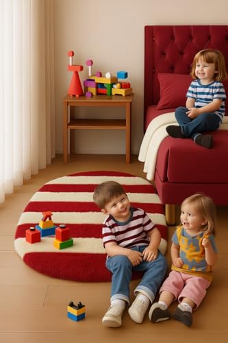 Image of Fluffy Silky Micro Fiber Polyster Carpet /Runner for Bedroom, Study Room, Playing Room, Guest Room ETC. 3x5 feet Feet, (red and Ivory new line)